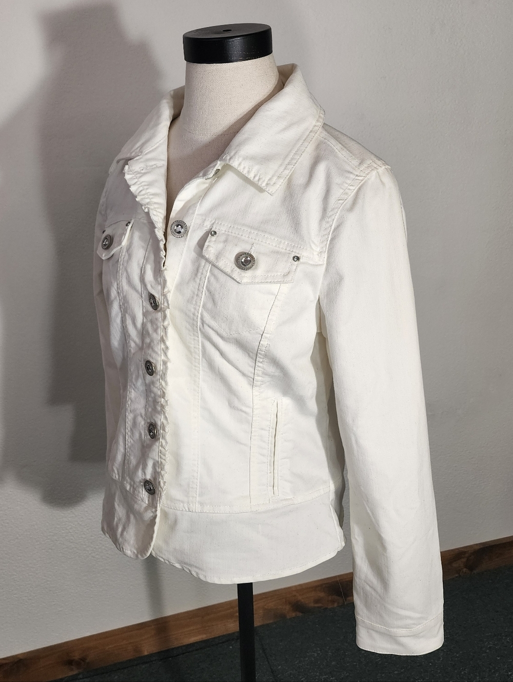 Christopher & Banks Jacket Denim Women's Button-Up Off-White Size M - Picture 6 of 14